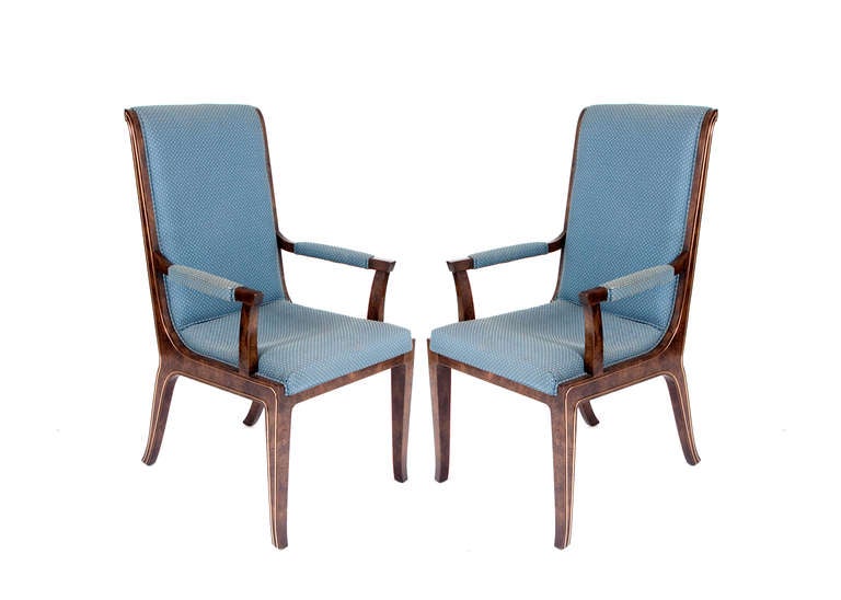 20th Century Mastercraft Burl Amboyna Wood Dining Chairs, Set of 8