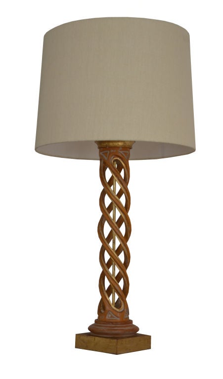 Single restored, gold leaf James Mont table lamp, newly rewired.