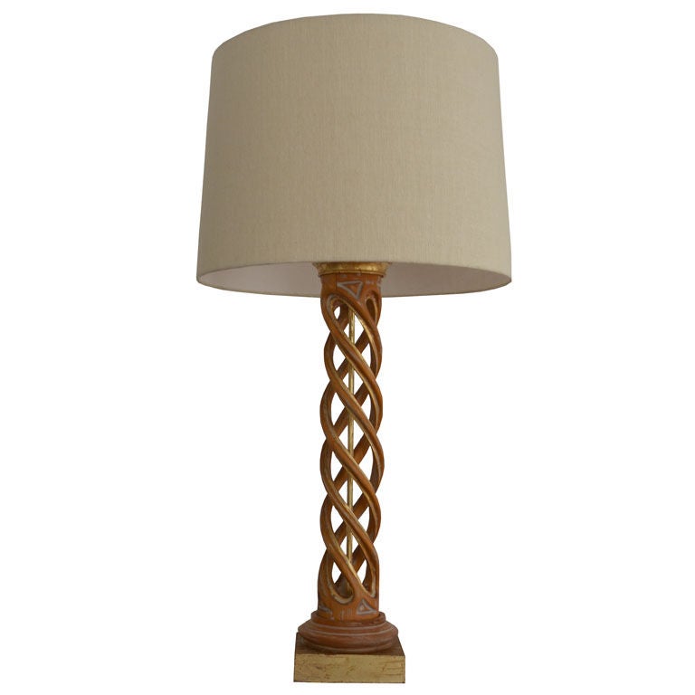 Single Open Spiral Gold Leaf  James Mont Table Lamp