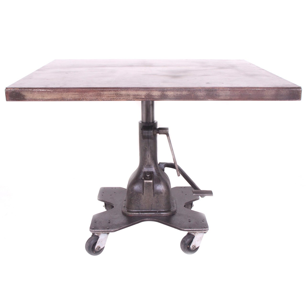 Industrial Adjustable Swivel Lift Dining or Work Table