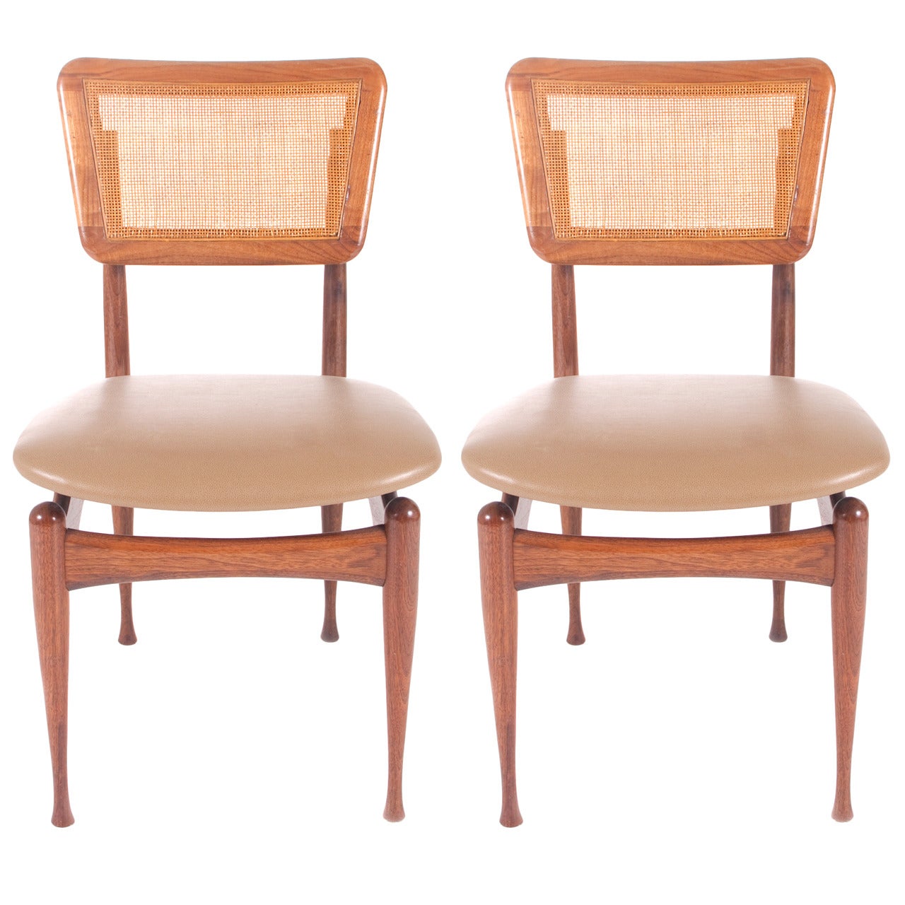 Pair Mid-Century Modern Thonet Dining Charms with Cane Back For Sale