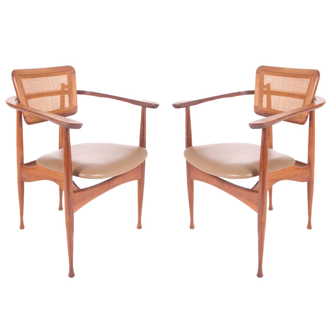 Pair of Thonet Dining Arm Charms with Cane back. For Sale