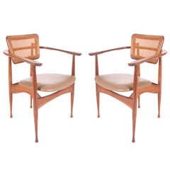 Pair of Thonet Dining Arm Charms with Cane back.