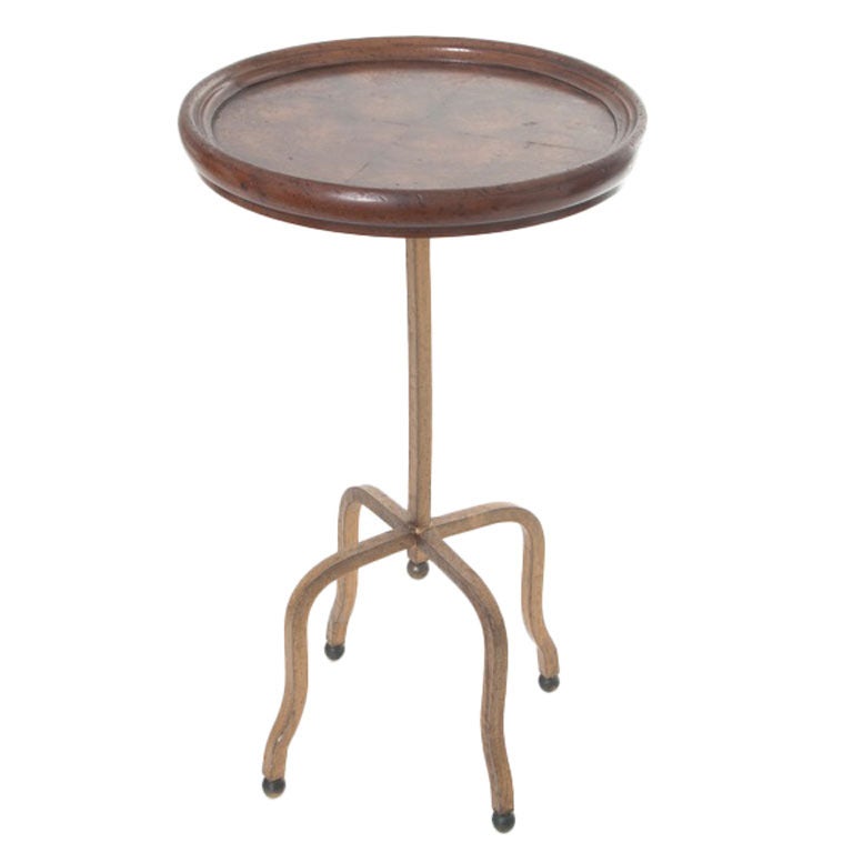 Art Deco Side Table with Brass Pedestal Base For Sale