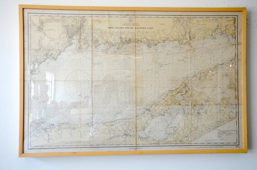 Framed Vintage Nautical Map of Long Island Sound