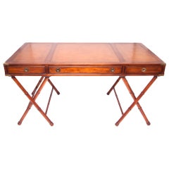 Beautiful Vintage Campaign Desk with Leather Insets