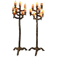 Sublime Handcarved and Mirrored Floor Candleabras (Pair)