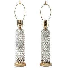 Pair of Mercury Glass Bubble Cylinder Lamps 12