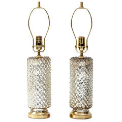 1970s Mercury Glass Honeycomb Cylinder Lamps