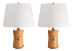 French Art Deco Pear Wood Lamps