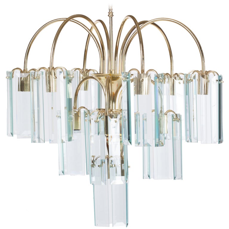 Waterfall Beveled Glass And Brass Chandelier For At 1stdibs Waterfall Beveled Glass And Brass Chandelier For