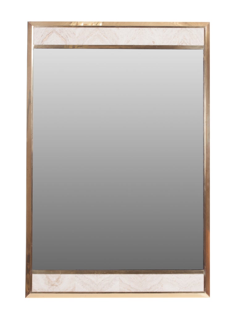 1980s Italian Brass and Travertine Mirror