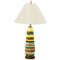 Tall Italian 1950s Multicolor Stripe Drip Glaze Ceramic Lamp