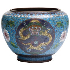 Urne chinoise en bronze avec dragon cloisonné