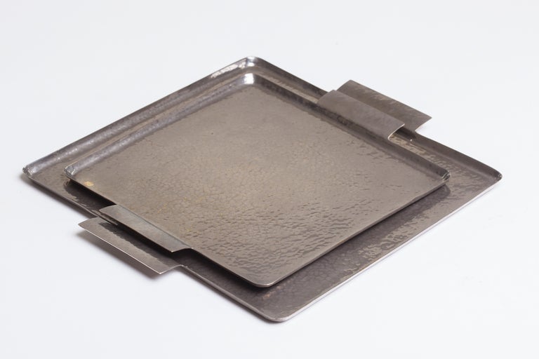 Hammered Nickel and Bronze Trays Attributed to Josef Hoffman