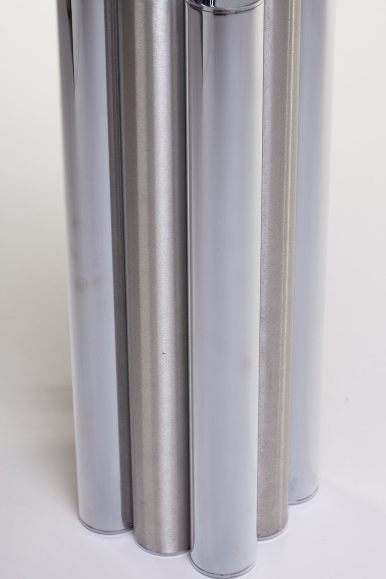 American Chrome & Brushed Steel Quatrefoil Tubular Column Lamp