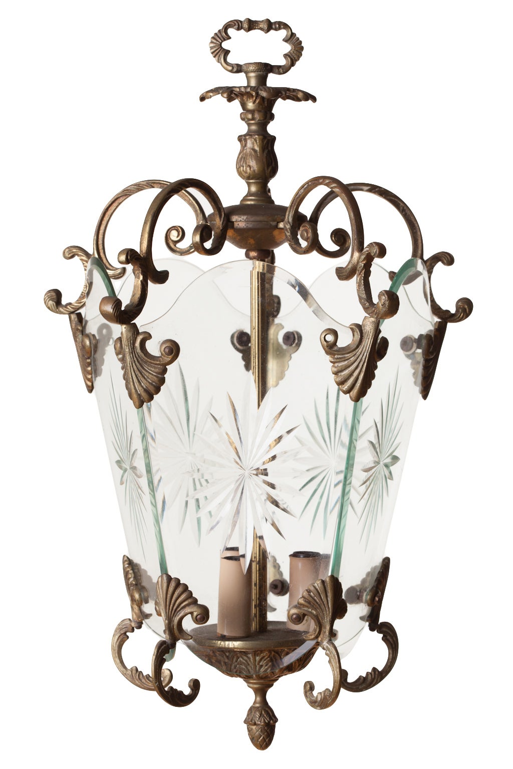 Italian Etched Starburst Glass Lantern For Sale