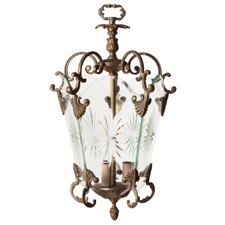 Italian Etched Starburst Glass Lantern For Sale at 1stdibs