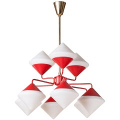 German 1950
s Enamel and Glass Modernist Chandelier
