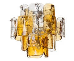 Mazzega Lustre à quatre niveaux en verre de Murano italien avec pétales courbés
