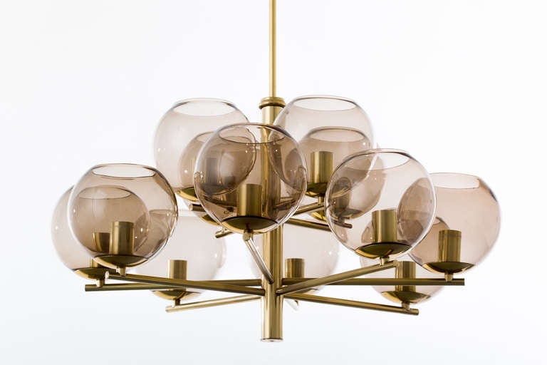 Brass & Smoke Glass Globe Chandelier 2