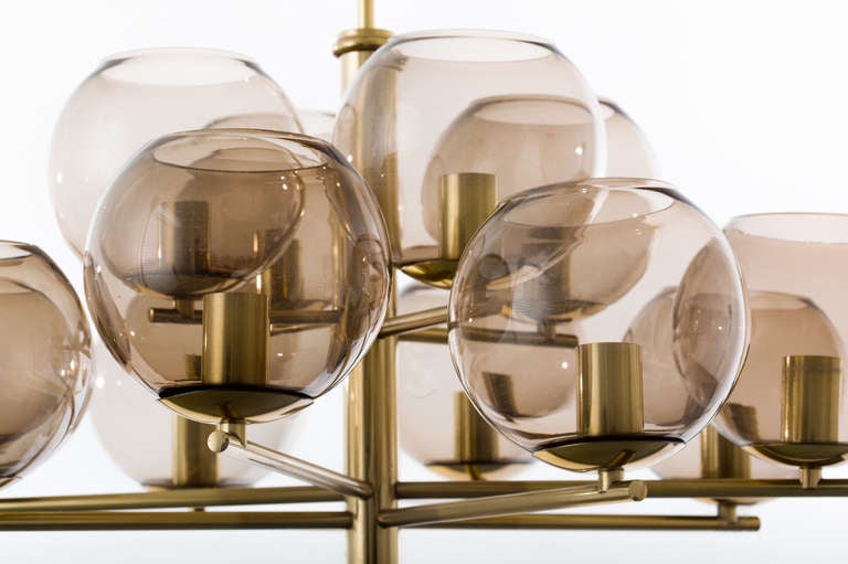 German Brass & Smoke Glass Globe Chandelier