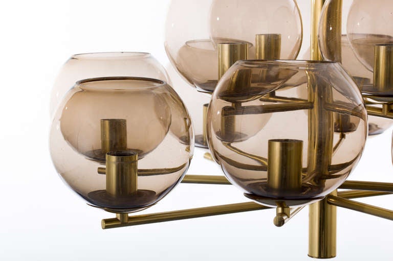 20th Century Brass & Smoke Glass Globe Chandelier