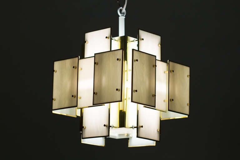 Geometric Rectangular Milk Glass Panel Chandelier In New Condition In New York, NY