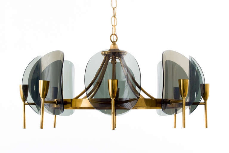 Mid-Century Modern Concave Smoked Lucite Disc Chandelier