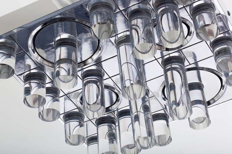 Mid-Century Modern Geometric Chrome and Lucite Rod Chandelier