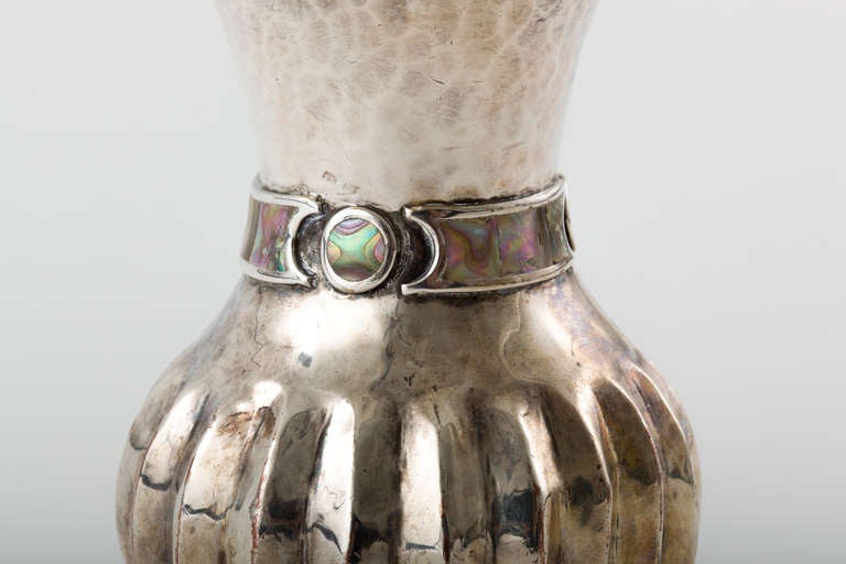 Mexican Los Castillo Silver over Copper Hand-Wrought Melon Vase