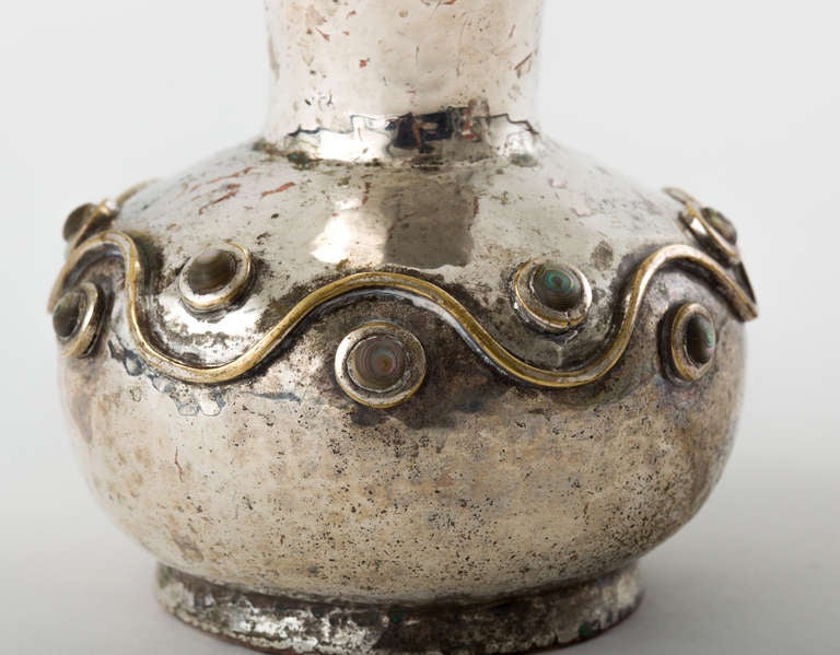 Mid-Century Modern Los Castillo Hand-Wrought Silvered Copper Olla Vase