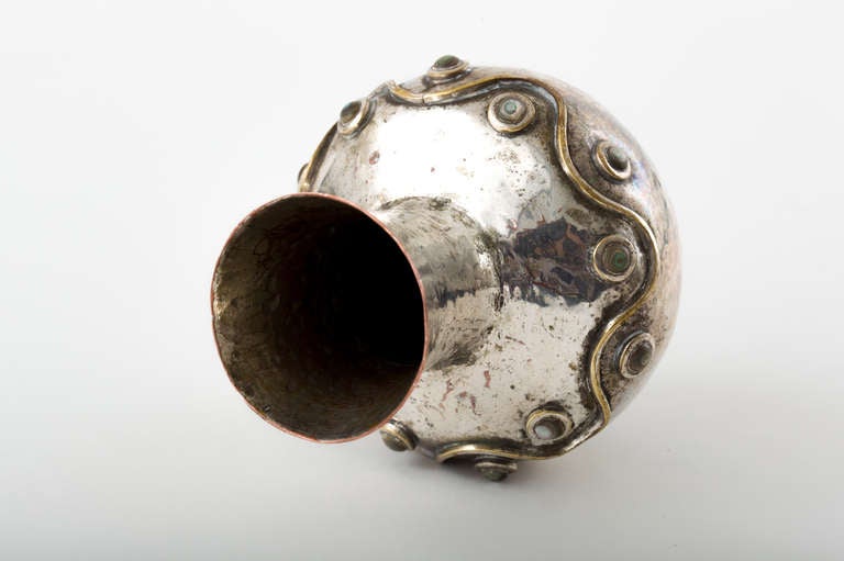 Los Castillo Hand-Wrought Silvered Copper Olla Vase In Fair Condition In New York, NY