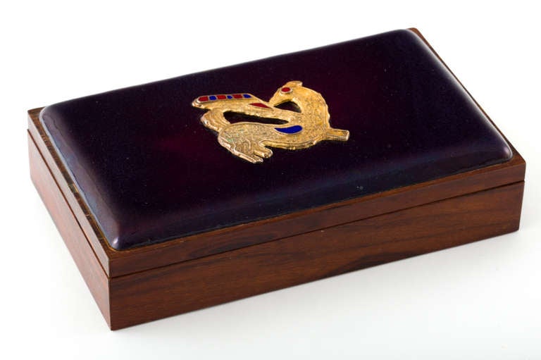 Danish Rosewood Box with Gilt Enamel Detail For Sale 1