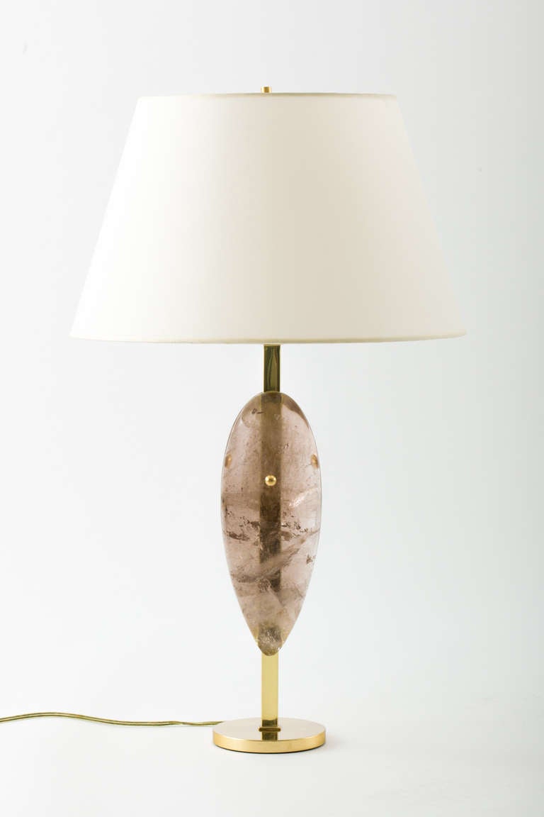 Mid-Century Modern Smoke Quartz Crystal and Brass Teardrop Lamps