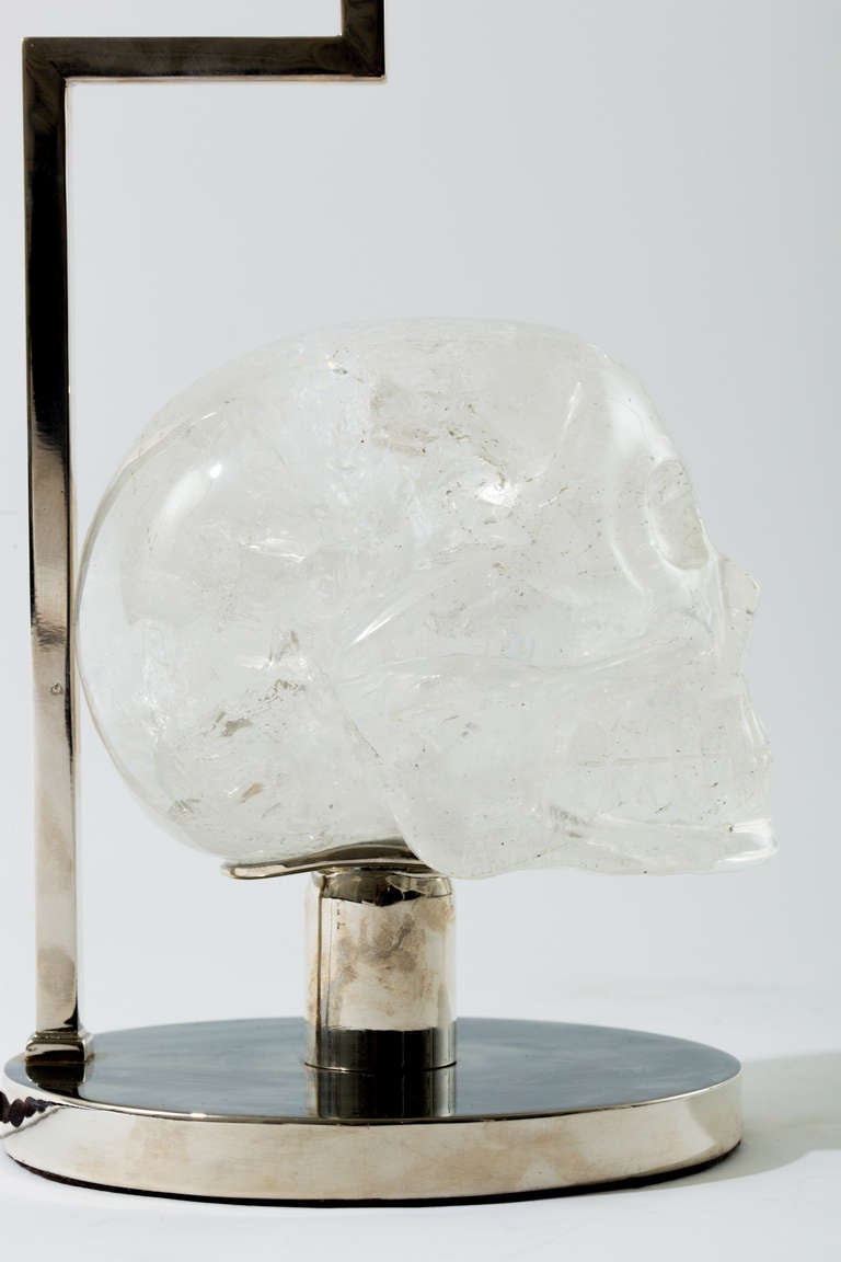 Pair of Nickel and Rock Crystal Skull Lamps In New Condition In New York, NY