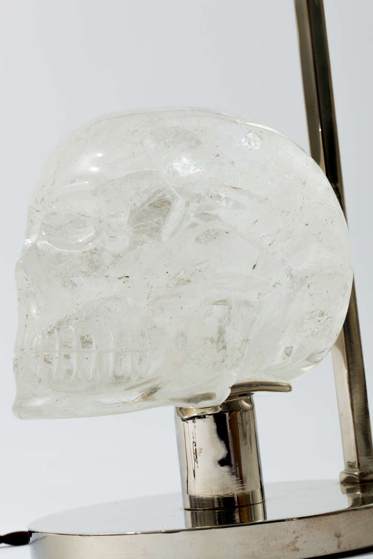 Brass Pair of Nickel and Rock Crystal Skull Lamps