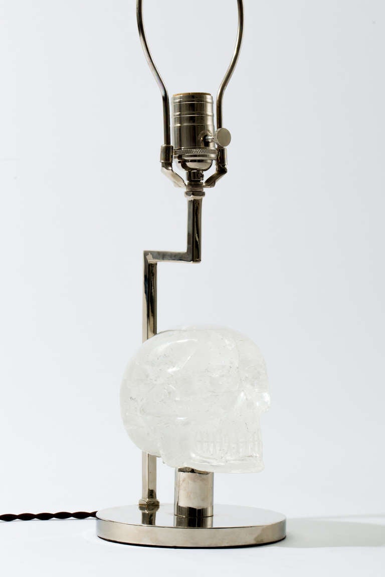 Pair of Nickel and Rock Crystal Skull Lamps 1