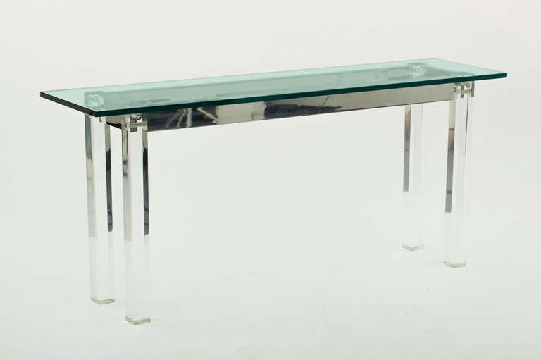 Mid-Century Modern 1970's Lucite, Aluminum & Glass Console Table after Charles Hollis Jones
