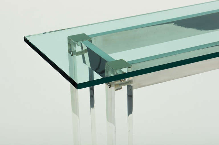American 1970's Lucite, Aluminum & Glass Console Table after Charles Hollis Jones