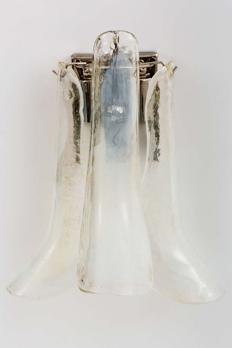 Molded Mazzega 1970s Italian Glass Petal Sconces