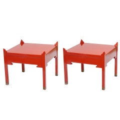 Hollywood Regency Orange Lacquer End Tables