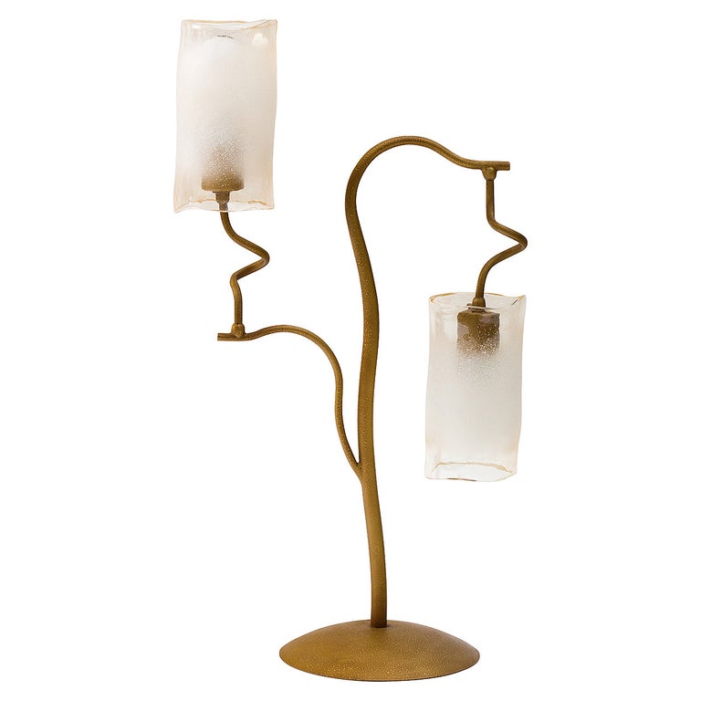 Italian 1980s Double Glass Shade Tree Lamp For Sale at 1stDibs