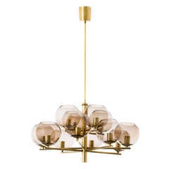 Brass & Smoke Glass Globe Chandelier