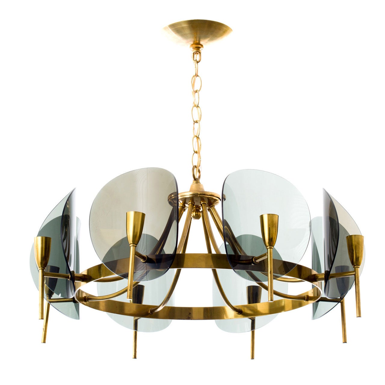 Concave Smoked Lucite Disc Chandelier