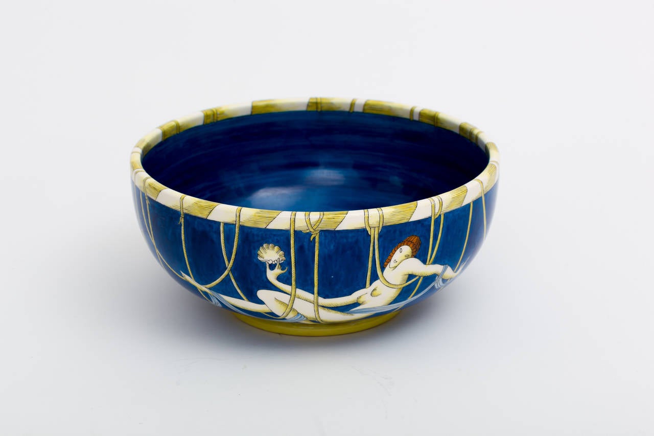 Gio Ponti for Ginori Large Italian Ceramic Centerpiece Art Deco Bowl In Excellent Condition In New York, NY