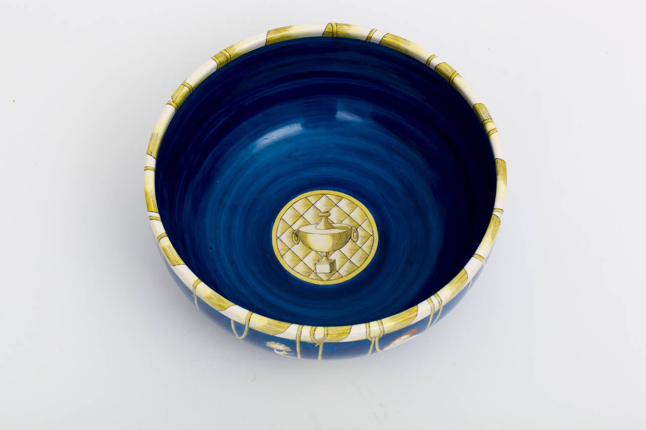 Hand-Painted Gio Ponti for Ginori Large Italian Ceramic Centerpiece Art Deco Bowl