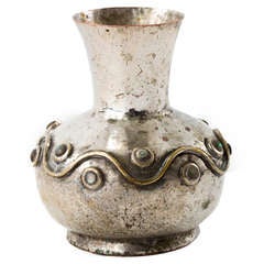 Vintage Los Castillo Hand-Wrought Silvered Copper Olla Vase