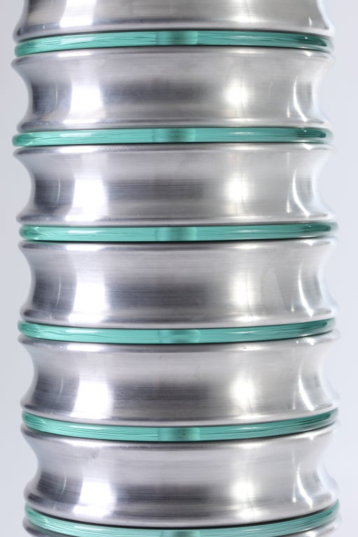 Mid-Century Modern Stacked Aluminum and Glass Disc Column Lamps