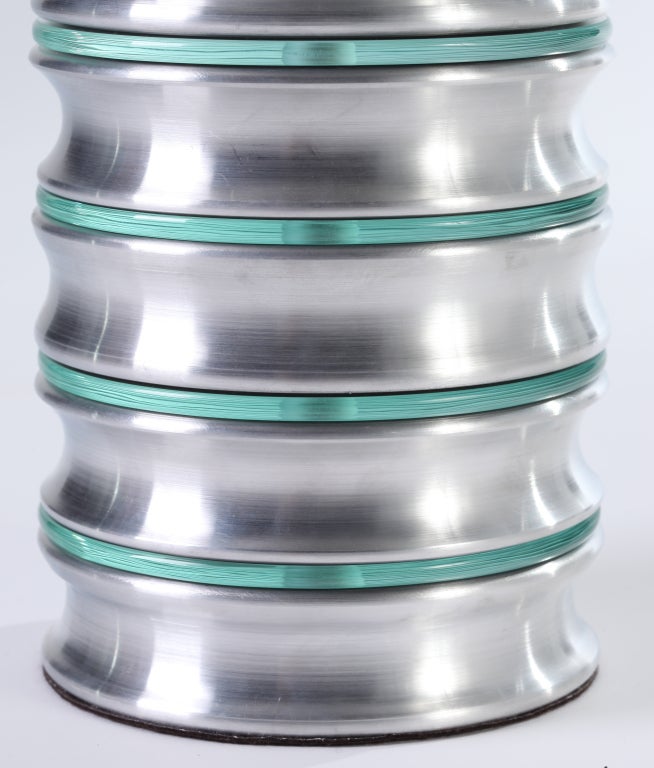 American Stacked Aluminum and Glass Disc Column Lamps